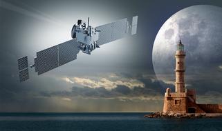 Satellite passing Lighthouse drawing