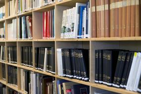 books on the shelves in the library close-up