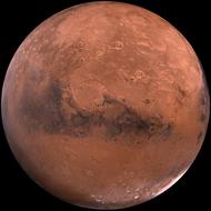 Macro photo of the planet Mars on a black background