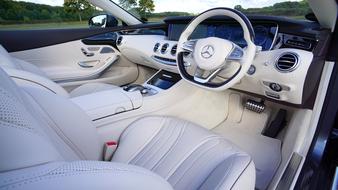 white leather car interior of mercedes