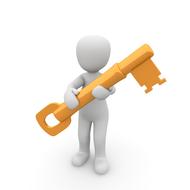 abstract person with key, access, concept, 3d render on white background