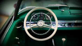 Interior of vintage green mercedes-benz Car