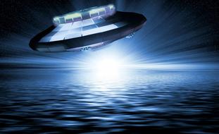 drawn UFO lands on water