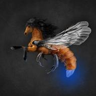 photomontage horse firefly on black background