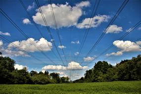 Power Line in countryside at summer, perspective