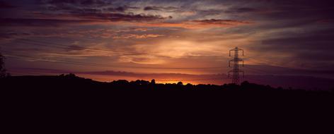 power lines on the evening sky background