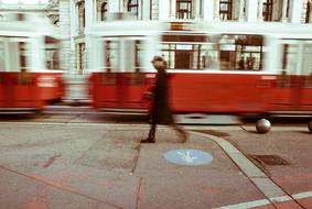 man and tram on the street, Blur