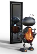 robot looking in the mirror