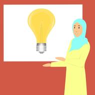 drawing of a woman in a hijab near the blackboard
