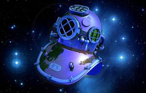 model of the colorful diving bell, among the space, with the stars, clipart