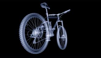 Beautiful, blue, 3d model of a mountain bike, at black background, on clipart