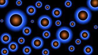 Blue, orange, gradient molecules, at black background, clipart