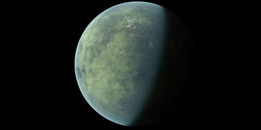 fantasy green planet in dark space