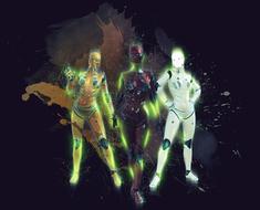 drawn three cyborgs on a black background