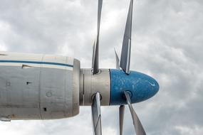 double Propeller of Aircraft among the clouds