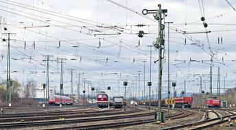 marshalling yard with electric locomotives