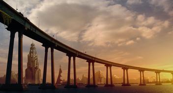 matte painting of sunset bridge