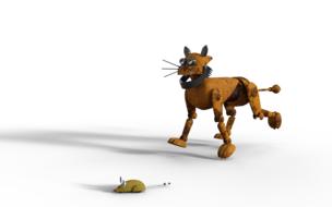 drawn robot cat and robot mouse