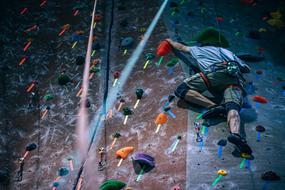man at the climbing wall in the fitness room