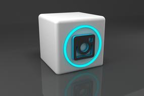 Beautiful, white cube with bright, turquoise circle with reflection, on clipart