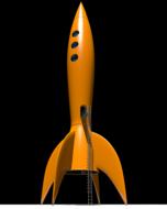 painted yellow rocket on a black background