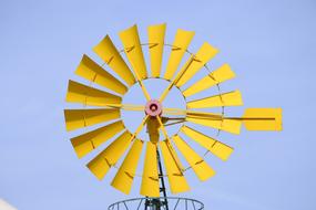yellow windmill at the background of blue sky