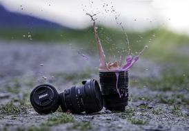 Lenses Camera and pink water