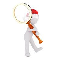 white 3d figure with a magnifying glass and red hat