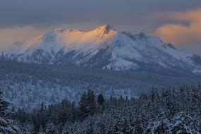 sunset over snowy mountain peaks in Yellowstone National Park