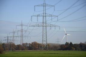 Power lines in the green field