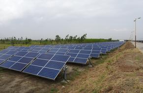 solar panels, narmada canal, gujarat, india