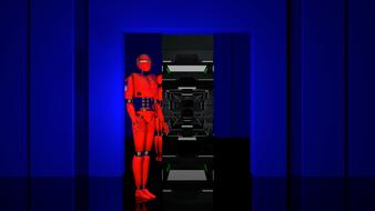 red robot on a space station as an illustration