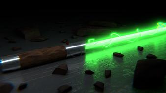 green laser sword at darkness