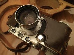 retro camera in a leather case