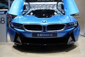 raised doors of a luxury BMW I8 Electric car