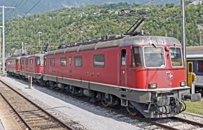 electric locomotive at alpine crossing in switzerland