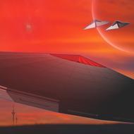science fiction ufo red drawing