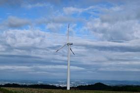 wind turbine against the background of the evening cloudy sky