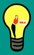 idea, girl with board inside light bulb drawing