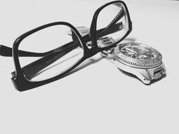 Accessories, clock and glasses, Black And White