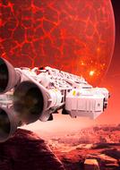 spaceship and red planet