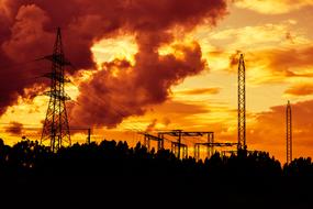 Pylon Electricity Energy orange sky