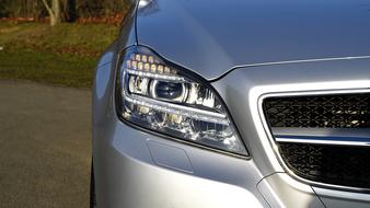 Headlight of grey Mercedes-Benz Car