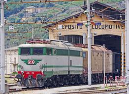 Historically Electric Locomotive at depot, italy, tirano