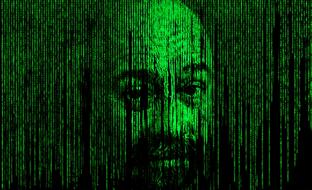 portrait of Albert Einstein on a green matrix background