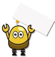 cartoon robot with blank board over head
