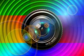 photo lens on a rainbow wave background