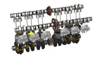 motorcycle engine raytracing drawing