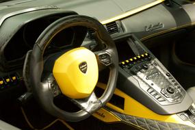 black-yellow interior of a sports car