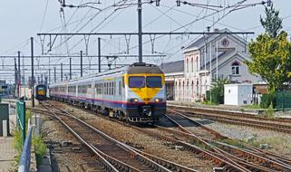 Colorful regional train in Lichtervelde, Belgium